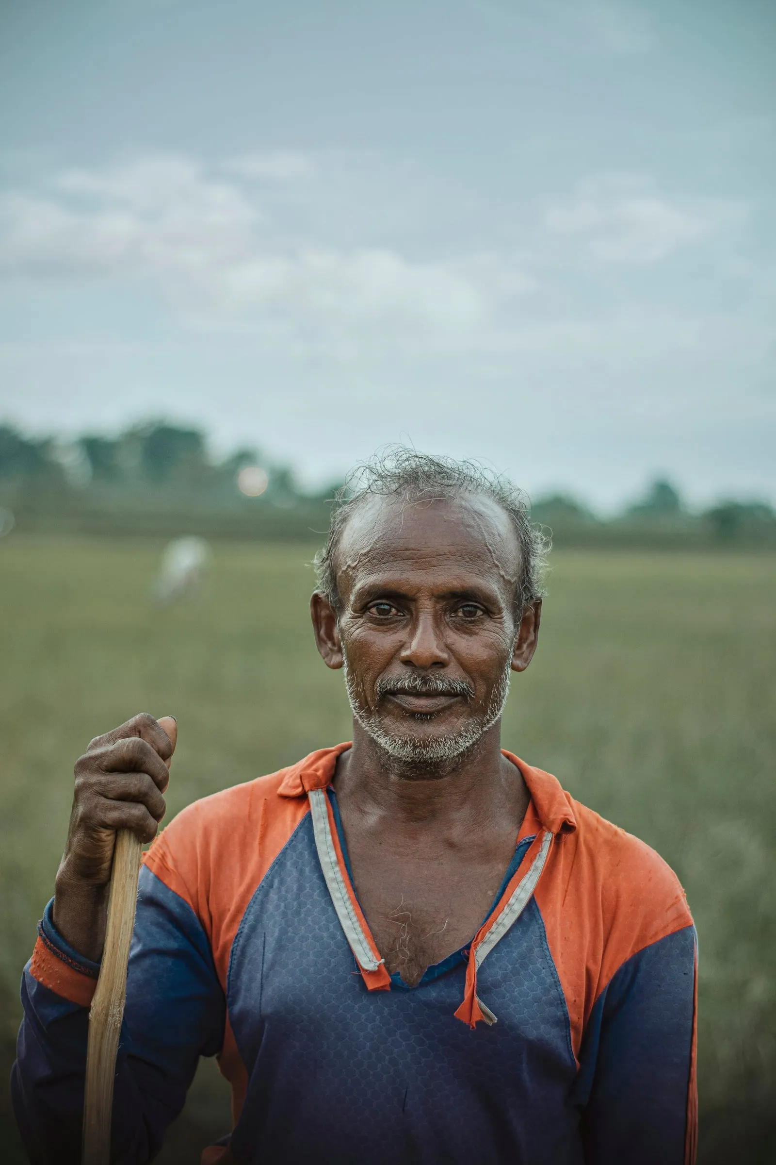 Illustrative photo: a farmer standing in a paddy field